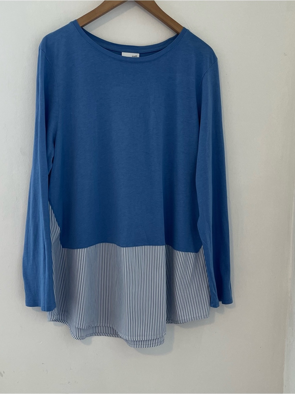J. Jill Blue Long Sleeve Layered Top with Striped Hem